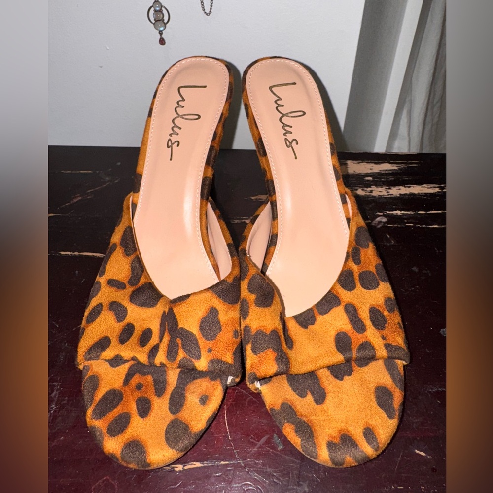 Lulus Leopard Print Kitten Heels Slip On Mules Size 8